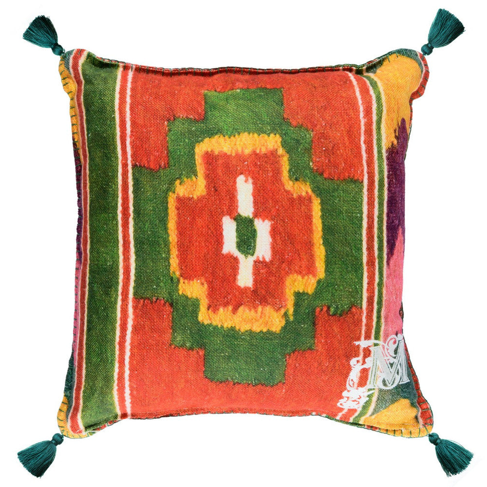 Mind The Gap Pillows ERDELY Linen Cushion (LC40086) | LC40086 | TRANSYLVANIAN ROOTS | 20 x 20 in | Green, Ochre, Pink, Red | Fabric Carolina | https://www.fabriccarolina.com/