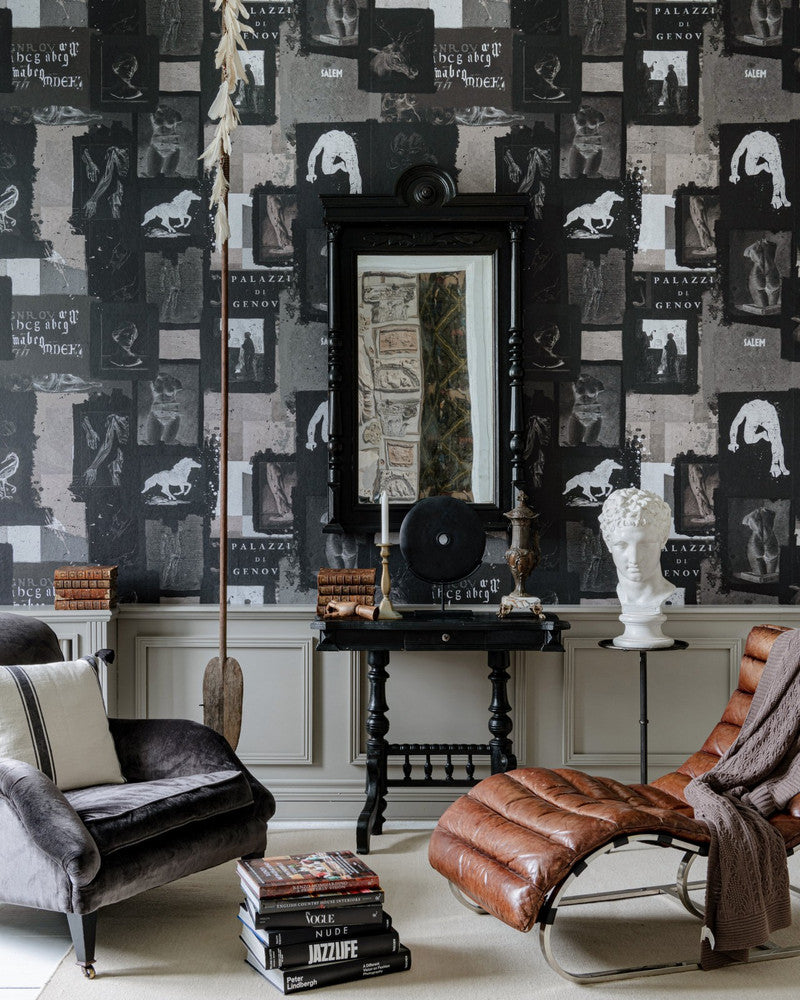 The Studio Dark Wallpaper by Mind the Gap Designer Wallpaper THE WALLPAPER COMPENDIUM 2 Satin Matte Made in Europe Paste the wall 3 rolls x 20.5 x 3.25 yards - Swanky Fabrics -