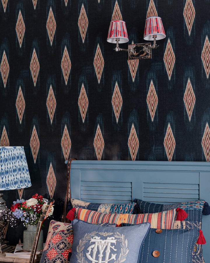 Maiysha Indigo Wallpaper by Mind the Gap Designer Wallpaper WOODSTOCK '69 LIFESTYLE COLLECTION Satin Matte Made in Europe Paste the wall 1 roll x 20.5 x 10.9 yards - Swanky Fabrics -