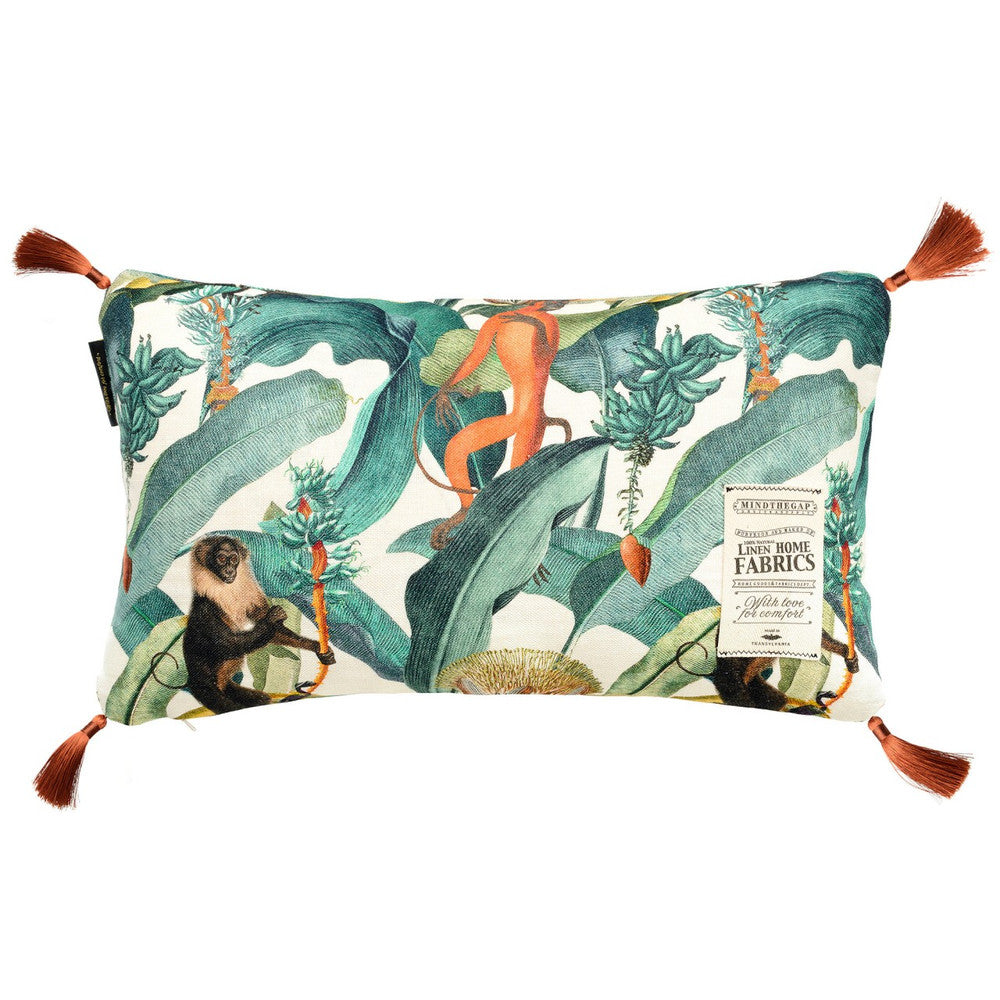 Mind The Gap Pillows BERMUDA Linen Cushion (LC40026) | LC40026 | TROPICAL MOOD | 20 x 12 in | Brown, Green, Orange | Fabric Carolina | https://www.fabriccarolina.com/