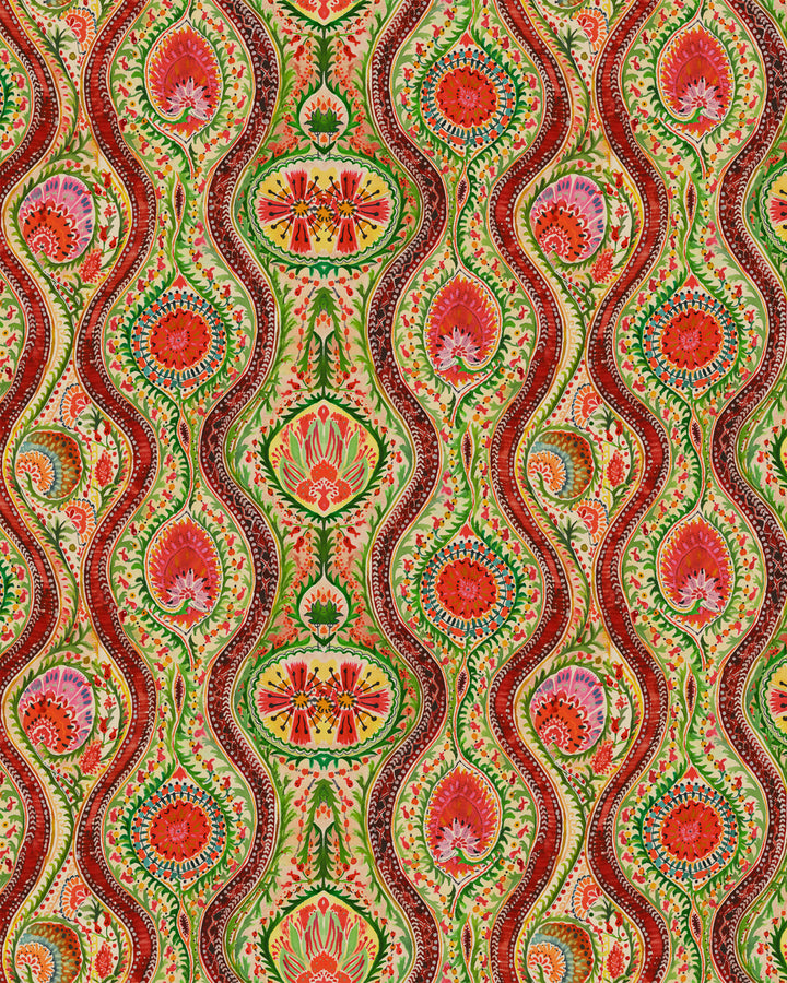 HIPPIE PAISLEY Wallpaper (WP20616) by Mind The Gap | WP20616 | WOODSTOCK '69 | 3 rolls x 52x300 cm / 20.5x118.1 in | 0.52m / 20.5in | 3m / 118in | 4.65sqm / 50sq ft | 150cm / 59in | Blue, Green, Yellow, Pink, Beige, Red | Non-woven Satin | Paste the wall | 3-rolls in a box | Fabric Carolina | https://www.fabriccarolina.com/