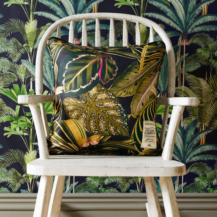 Amazonia Linen Cushion by Mind the Gap Designer Pillow TROPICAL MOOD 100% Linen Made in United Kingdom Printed trimming 20 x 20 in - Swanky Fabrics -