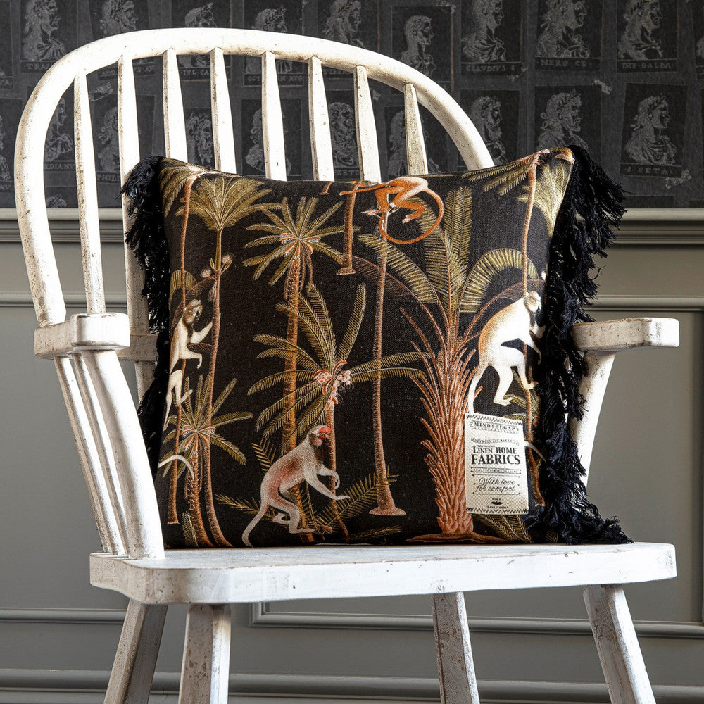 Mind The Gap Pillows BARBADOS Anthracite Linen Cushion (LC40006) | LC40006 | TROPICAL MOOD | 20 x 20 in | Anthracite, Green, Orange | Fabric Carolina | https://www.fabriccarolina.com/