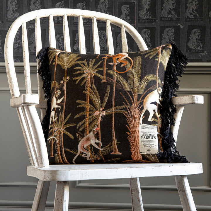 Mind The Gap Pillows BARBADOS Anthracite Linen Cushion (LC40006) | LC40006 | TROPICAL MOOD | 20 x 20 in | Anthracite, Green, Orange | Fabric Carolina | https://www.fabriccarolina.com/