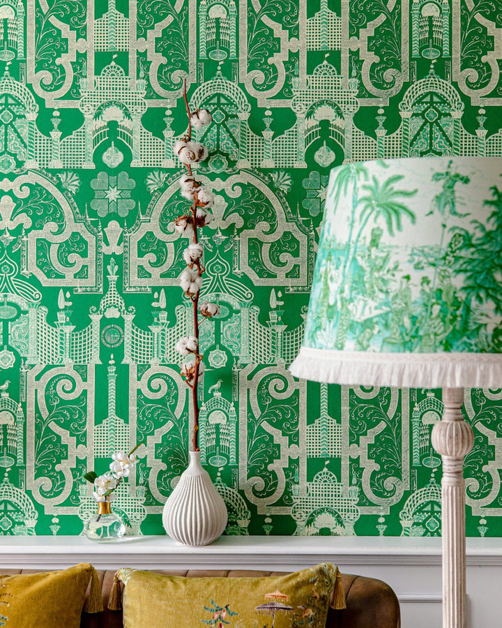Emperor’S Labyrinth Greenlake Wallpaper by Mind the Gap Designer Wallpaper THE WALLPAPER COMPENDIUM 2 Satin Matte Made in Europe Paste the wall 3 rolls x 20.5 x 3.25 yards - Swanky Fabrics -