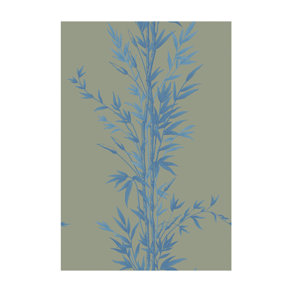 Bamboo Blue On Khaki by Cole & Son Designer Wallcovering COLE & SON ARCHIVE ANTHOLOGY PAPER - 100% United Kingdom Horizontal: and Vertical: 30 20.5 - Swanky Fabrics -