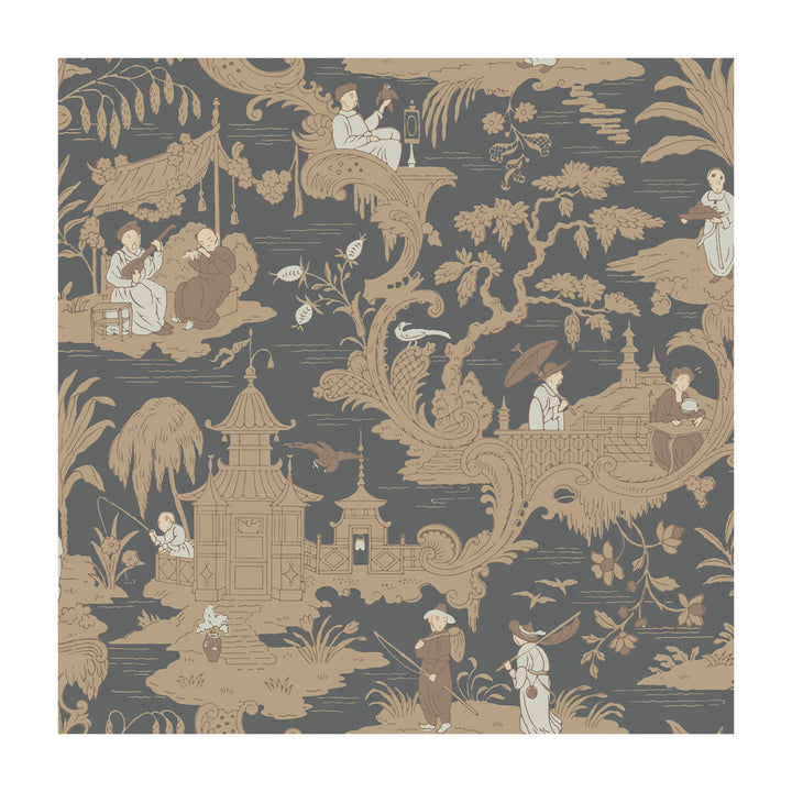 Chinese Toile Charcoal by Cole & Son Designer Wallcovering COLE & SON ARCHIVE ANTHOLOGY PAPER - 100% United Kingdom Horizontal: and Vertical: 21 20.5 - Swanky Fabrics -