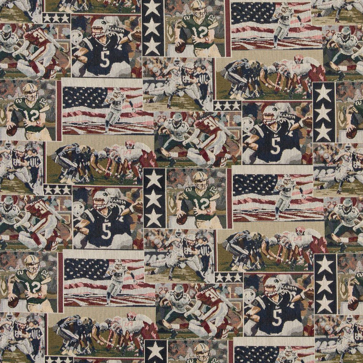 1013 Football by Charlotte Designer Fabric Themes of Tapestry II 53% Cotton, 47% Polyester Canada Exceeds 100,000 Wyzenbeek Rubs (Heavy Duty) Horizontal: 28" x Vertical: 14" 54 Inches - Swanky Fabrics -