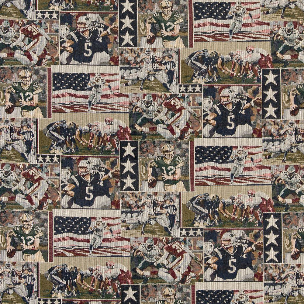 1013 Football by Charlotte Designer Fabric Themes of Tapestry II 53% Cotton, 47% Polyester Canada Exceeds 100,000 Wyzenbeek Rubs (Heavy Duty) Horizontal: 28" x Vertical: 14" 54 Inches - Swanky Fabrics -