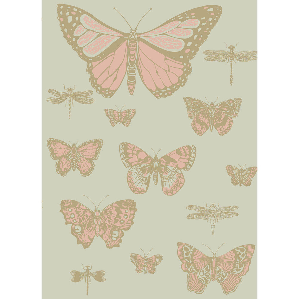 Butterflies & Dragonflies Pink On Oliv by Cole & Son Designer Wallcovering COLE & SON WHIMSICAL PAPER - 100% United Kingdom Horizontal: and Vertical: 28.3 20.5 - Swanky Fabrics -