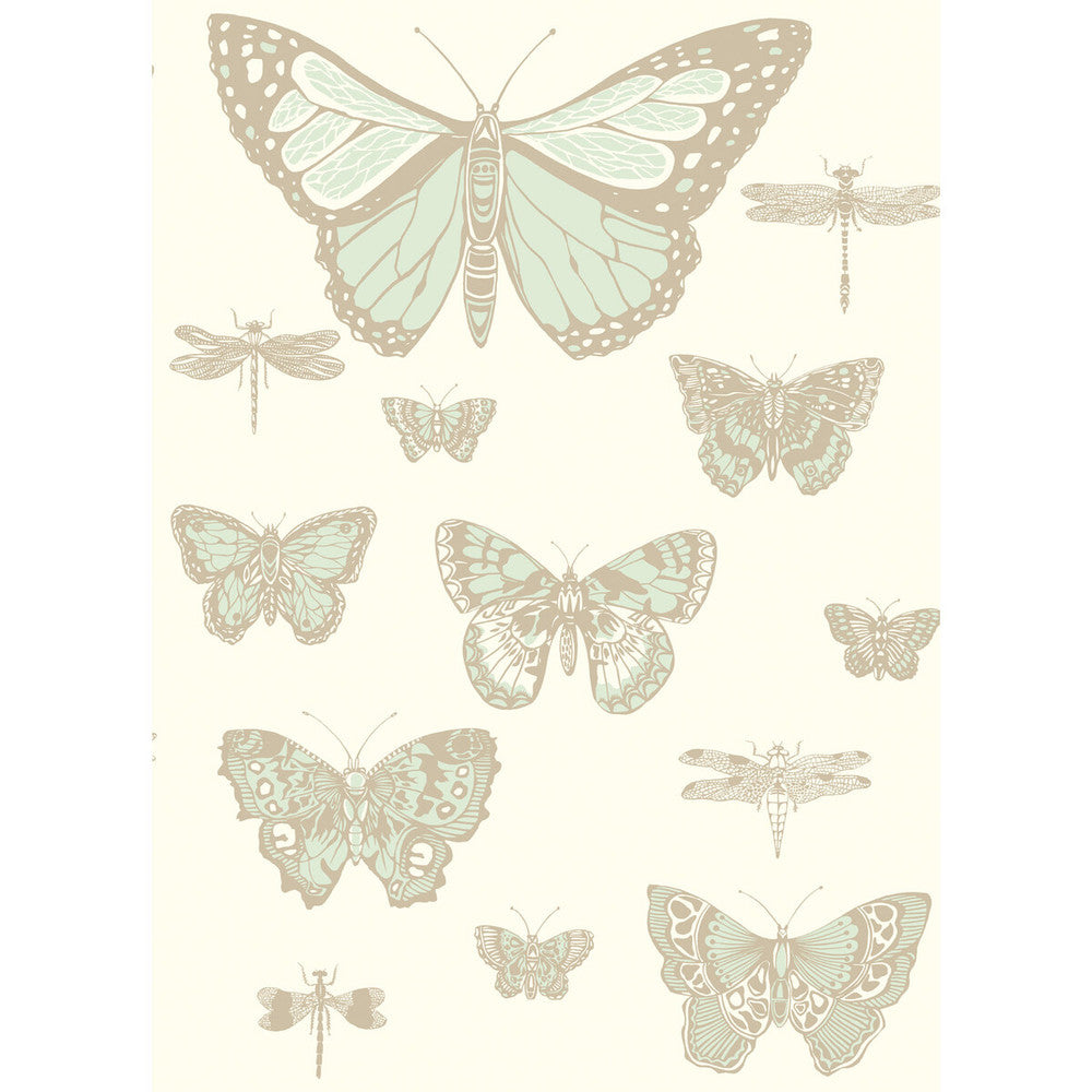 Butterflies & Dragonflies Duck Egg Ivry by Cole & Son Designer Wallcovering COLE & SON WHIMSICAL PAPER - 100% United Kingdom - Horizontal: - and Vertical: 28.3 20.5 - Swanky Fabrics -