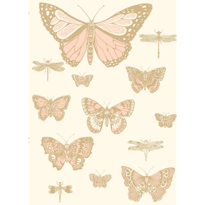 Butterflies & Dragonflies Pink On Ivry by Cole & Son Designer Wallcovering COLE & SON WHIMSICAL PAPER - 100% United Kingdom Horizontal: and Vertical: 28.3 20.5 - Swanky Fabrics -