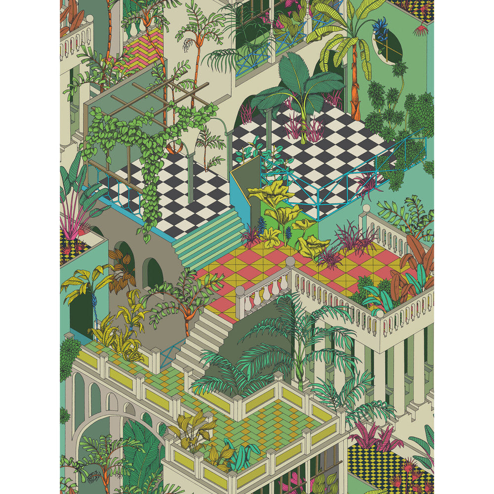 Miami Green And Coral by Cole & Son Designer Wallcovering COLE & SON GEOMETRIC II PAPER - 100% United Kingdom Horizontal: and Vertical: 35.4 27 - Swanky Fabrics -