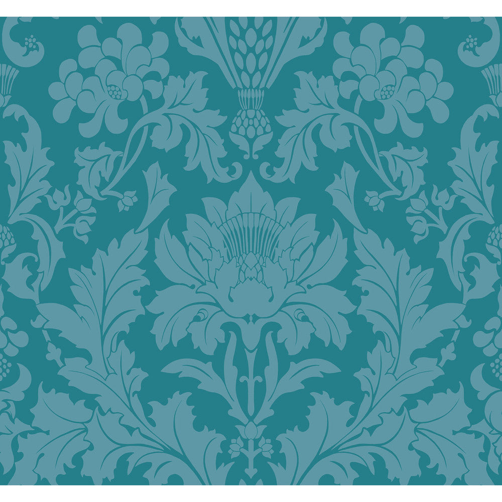 Fonteyn Teal by Cole & Son Designer Wallcovering COLE & SON MARIINSKY DAMASK PAPER - 100% United Kingdom - Horizontal: - and Vertical: 25.25 27 - Swanky Fabrics -