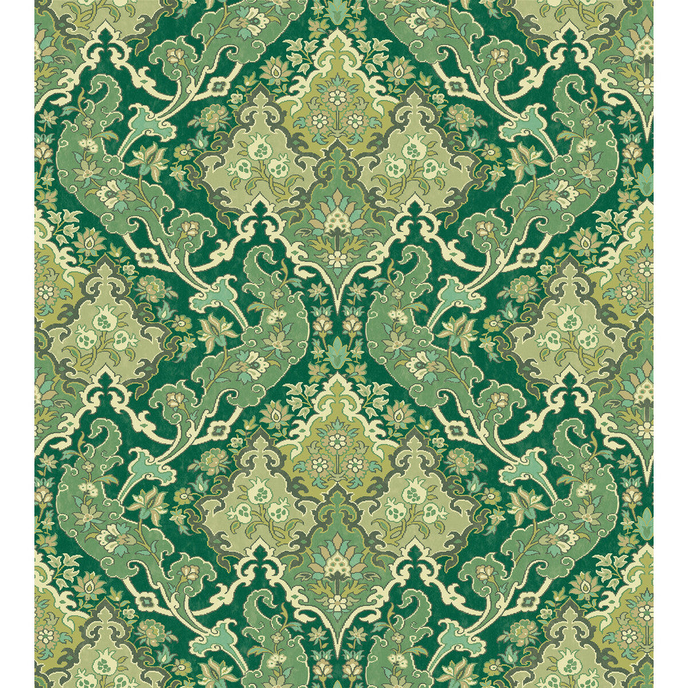 Pushkin Forest Green by Cole & Son Designer Wallcovering COLE & SON MARIINSKY DAMASK PAPER - 100% United Kingdom Horizontal: and Vertical: 15 27 - Swanky Fabrics -