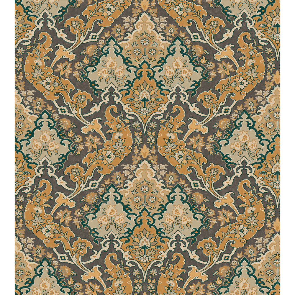 Pushkin Ginger & Charcaol by Cole & Son Designer Wallcovering COLE & SON MARIINSKY DAMASK PAPER - 100% United Kingdom Horizontal: and Vertical: 15 27 - Swanky Fabrics -