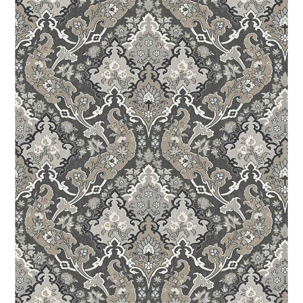 Pushkin Charcoal by Cole & Son Designer Wallcovering COLE & SON MARIINSKY DAMASK PAPER - 100% United Kingdom - Horizontal: - and Vertical: 15 27 - Swanky Fabrics -