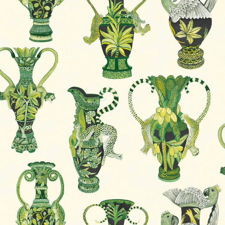 Khulu Vases Green & White by Cole & Son Designer Wallcovering COLE & SON ARDMORE PAPER - 100% United Kingdom - Horizontal: - and Vertical: 27 27 - Swanky Fabrics -