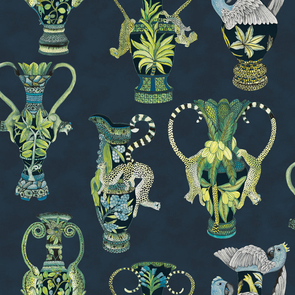 Khulu Vases Midnight by Cole & Son Designer Wallcovering COLE & SON ARDMORE PAPER - 100% United Kingdom Horizontal: and Vertical: 27 27 - Swanky Fabrics -