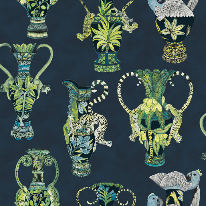 Khulu Vases Midnight by Cole & Son Designer Wallcovering COLE & SON ARDMORE PAPER - 100% United Kingdom - Horizontal: - and Vertical: 27 27 - Swanky Fabrics -