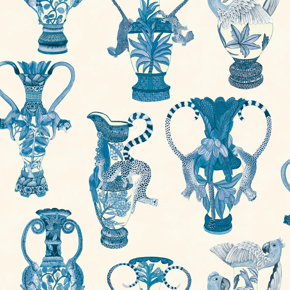 Khulu Vases Blue & White by Cole & Son Designer Wallcovering COLE & SON ARDMORE PAPER - 100% United Kingdom Horizontal: and Vertical: 27 27 - Swanky Fabrics -