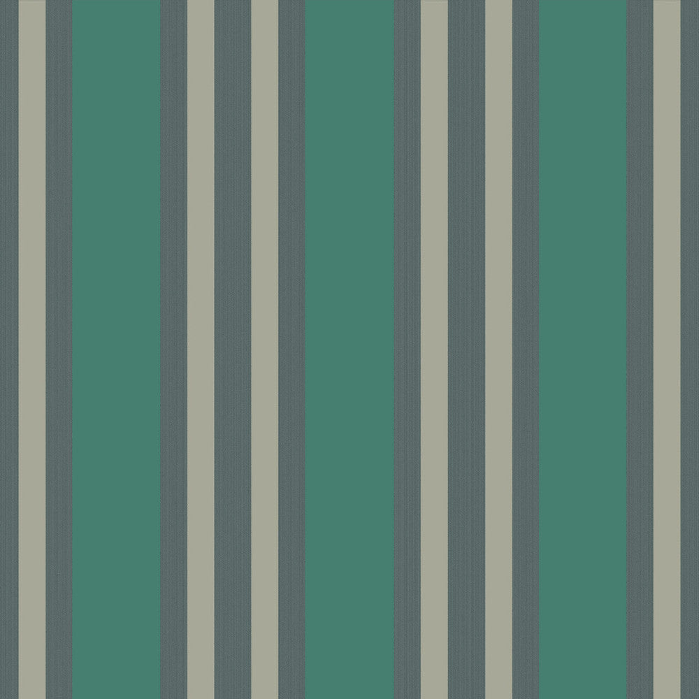 Polo Stripe Teal/Gilver by Cole & Son Designer Wallcovering COLE & SON MARQUEE STRIPES PAPER - 100% United Kingdom Horizontal: 20.5 and Vertical: 0 20.5 - Swanky Fabrics -