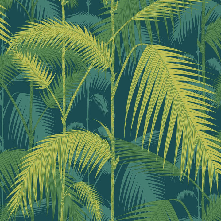 Palm Jungle Petrol/Lime by Cole & Son Designer Wallcovering COLE & SON ICONS PAPER - 100% United Kingdom - Horizontal: 20.5 and Vertical: 25 20.5 - Swanky Fabrics -
