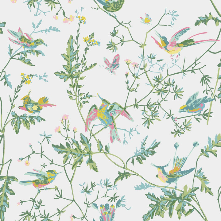 Hummingbirds Green/Pink by Cole & Son Designer Wallcovering COLE & SON ICONS PAPER - 100% United Kingdom Horizontal: and Vertical: 21 20.5 - Swanky Fabrics -