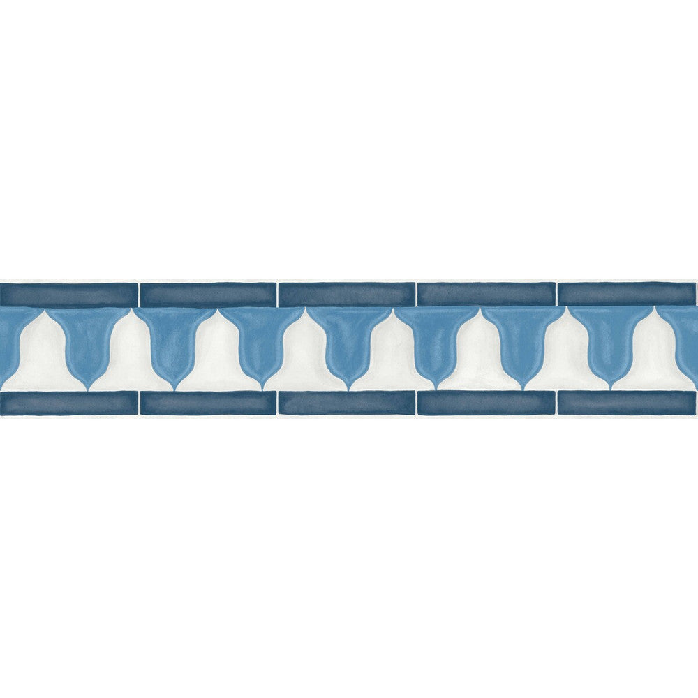 Zellige Border China Blue & White by Cole & Son Designer Wallcovering COLE & SON MARTYN LAWRENCE BULLARD PAPER - 100% United Kingdom Horizontal: 20.5 and Vertical: 4.1 - Swanky Fabrics -
