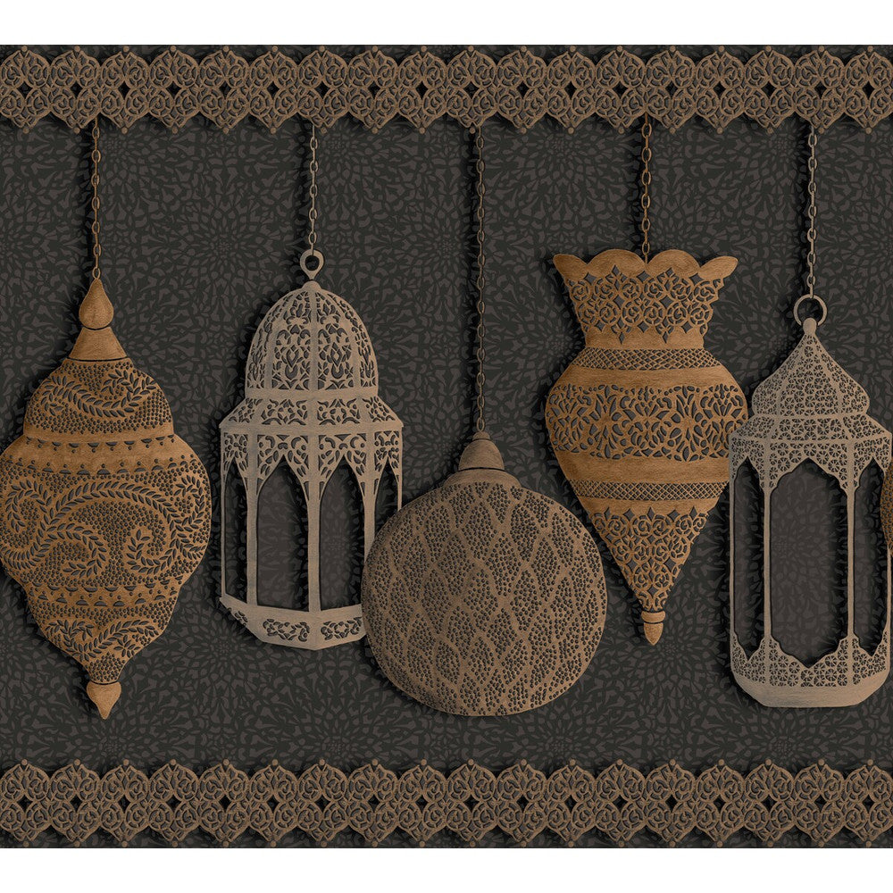 Fez Silver & Bronze On Charcoal by Cole & Son Designer Wallcovering COLE & SON MARTYN LAWRENCE BULLARD PAPER - 100% United Kingdom - Horizontal: 30 and Vertical: - 27 - Swanky Fabrics -