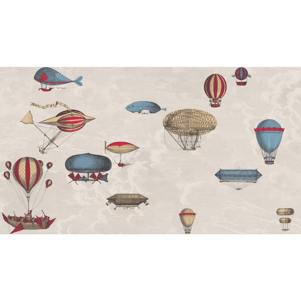 Macchine Volanti Stone/Rouge/Blue by Cole & Son Designer Wallcovering COLE & SON FORNASETTI PAPER - 100% United Kingdom Horizontal: 54 and Vertical: 30 54 - Swanky Fabrics -