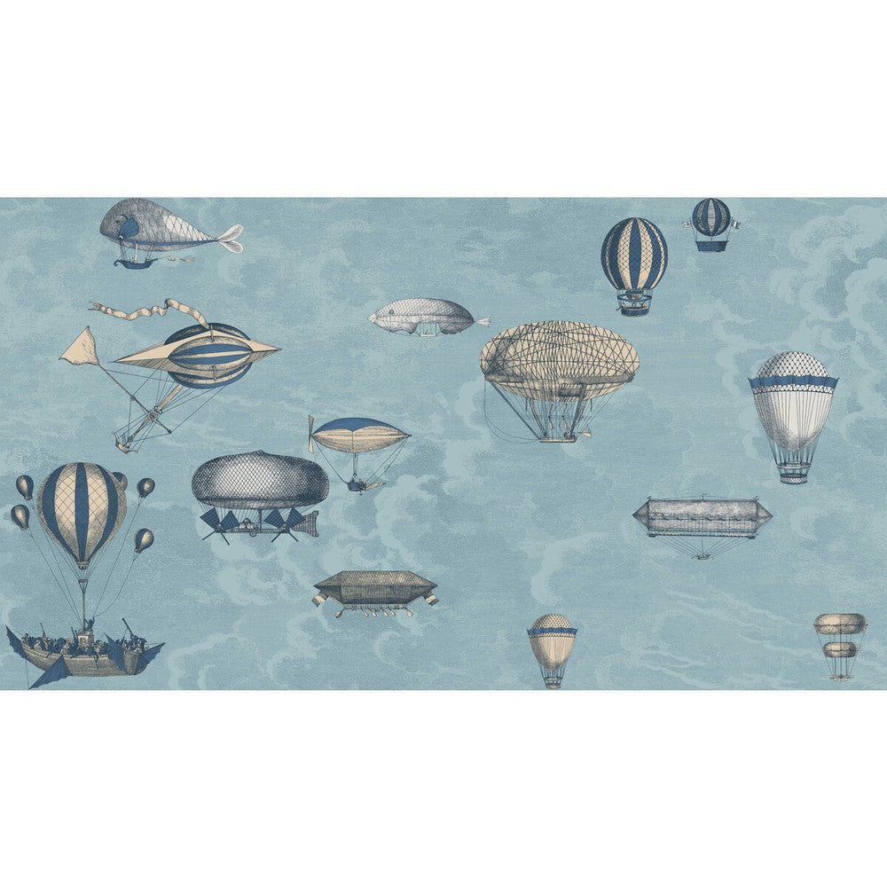 Macchine Volanti Slate Blue & Gilver by Cole & Son Designer Wallcovering COLE & SON FORNASETTI PAPER - 100% United Kingdom Horizontal: 54 and Vertical: 30 54 - Swanky Fabrics -