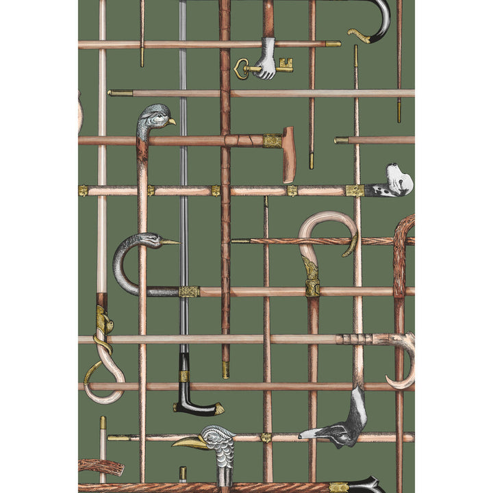 Bastoni Forest Green by Cole & Son Designer Wallcovering COLE & SON FORNASETTI SENZA TEMPO PAPER - 100% United Kingdom - Horizontal: 20.5 and Vertical: 30 20.5 - Swanky Fabrics -