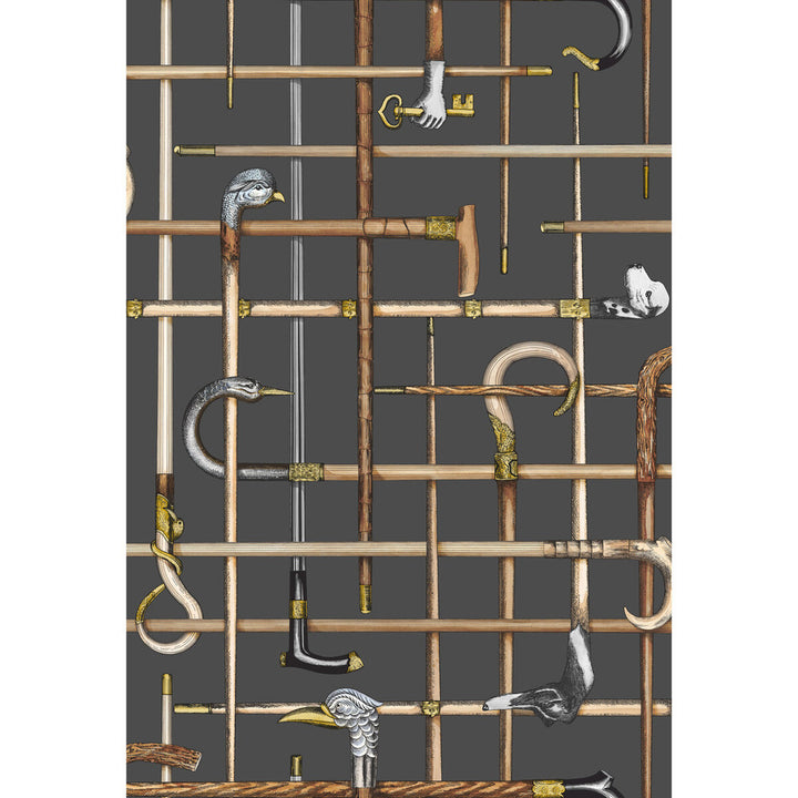 Bastoni Charcoal by Cole & Son Designer Wallcovering COLE & SON FORNASETTI SENZA TEMPO PAPER - 100% United Kingdom - Horizontal: 20.5 and Vertical: 30 20.5 - Swanky Fabrics -