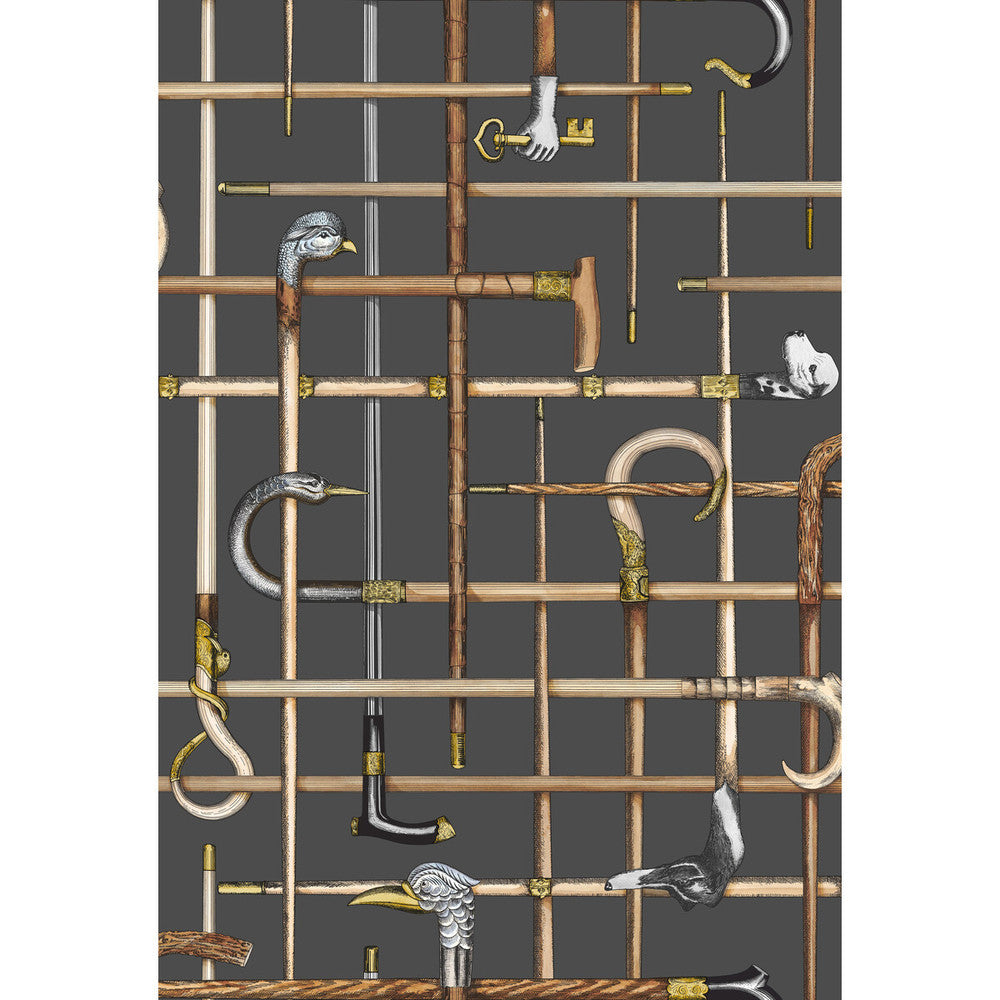 Bastoni Charcoal by Cole & Son Designer Wallcovering COLE & SON FORNASETTI SENZA TEMPO PAPER - 100% United Kingdom Horizontal: 20.5 and Vertical: 30 20.5 - Swanky Fabrics -