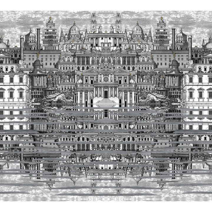 Riflesso Black/White by Cole & Son Designer Wallcovering COLE & SON FORNASETTI SENZA TEMPO PAPER - 100% United Kingdom - Horizontal: 55.1 and Vertical: 50.2 55.1 - Swanky Fabrics -