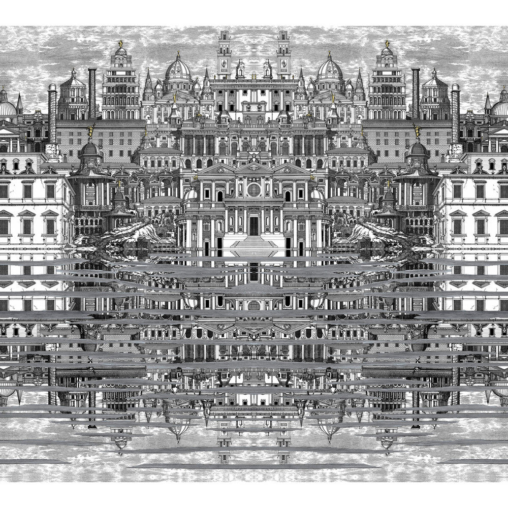 Riflesso Black/White by Cole & Son Designer Wallcovering COLE & SON FORNASETTI SENZA TEMPO PAPER - 100% United Kingdom Horizontal: 55.1 and Vertical: 50.2 55.1 - Swanky Fabrics -