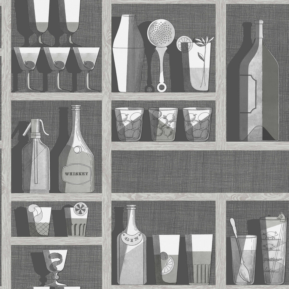 Cocktails Soot/Snow by Cole & Son Designer Wallcovering COLE & SON FORNASETTI SENZA TEMPO PAPER - 100% United Kingdom - Horizontal: 27 and Vertical: 27 27 - Swanky Fabrics -