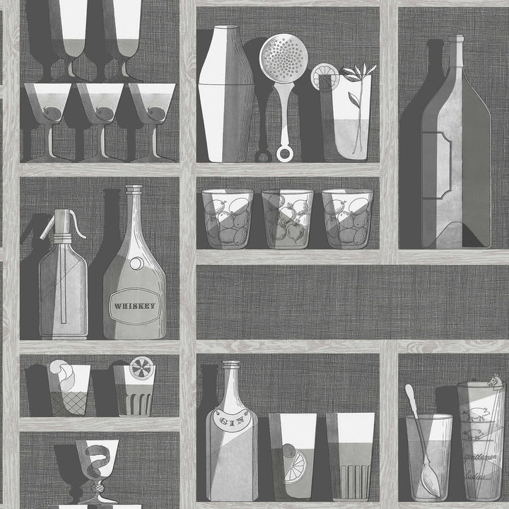 Cocktails Soot/Snow by Cole & Son Designer Wallcovering COLE & SON FORNASETTI SENZA TEMPO PAPER - 100% United Kingdom Horizontal: 27 and Vertical: 27 27 - Swanky Fabrics -