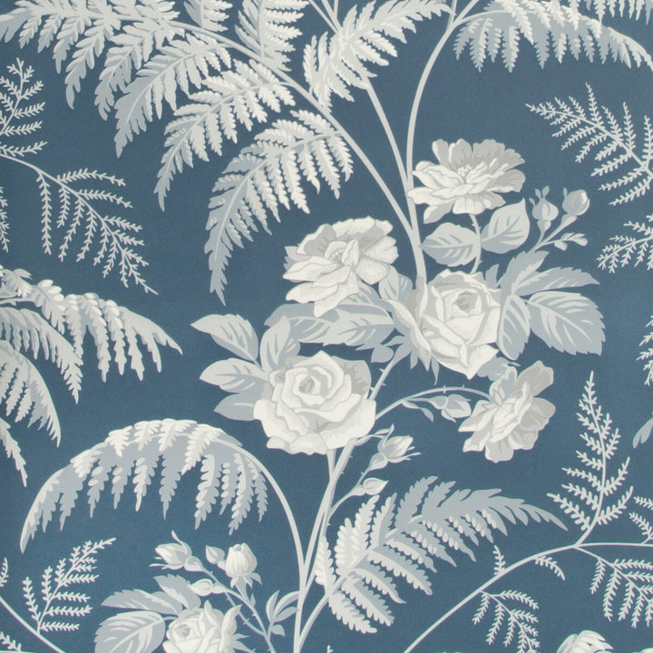 Rose White/Ice Blue/Denim by Cole & Son Designer Wallcovering COLE & SON BOTANICAL BOTANICA PAPER - 100% United Kingdom - Horizontal: - and Vertical: 25.2 20.5 - Swanky Fabrics -