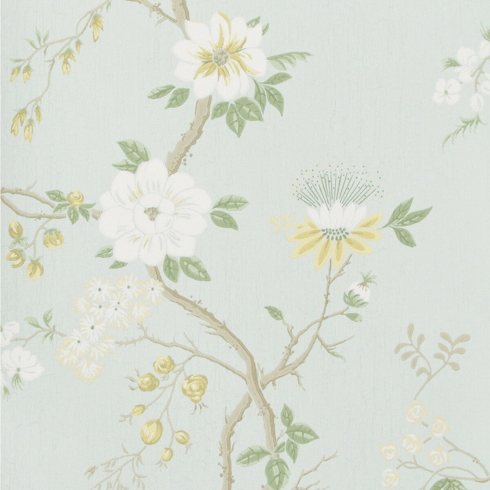 Camellia Lemon/Sage/Prm Blu by Cole & Son Designer Wallcovering COLE & SON BOTANICAL BOTANICA PAPER - 100% United Kingdom - Horizontal: - and Vertical: 24 20.5 - Swanky Fabrics -