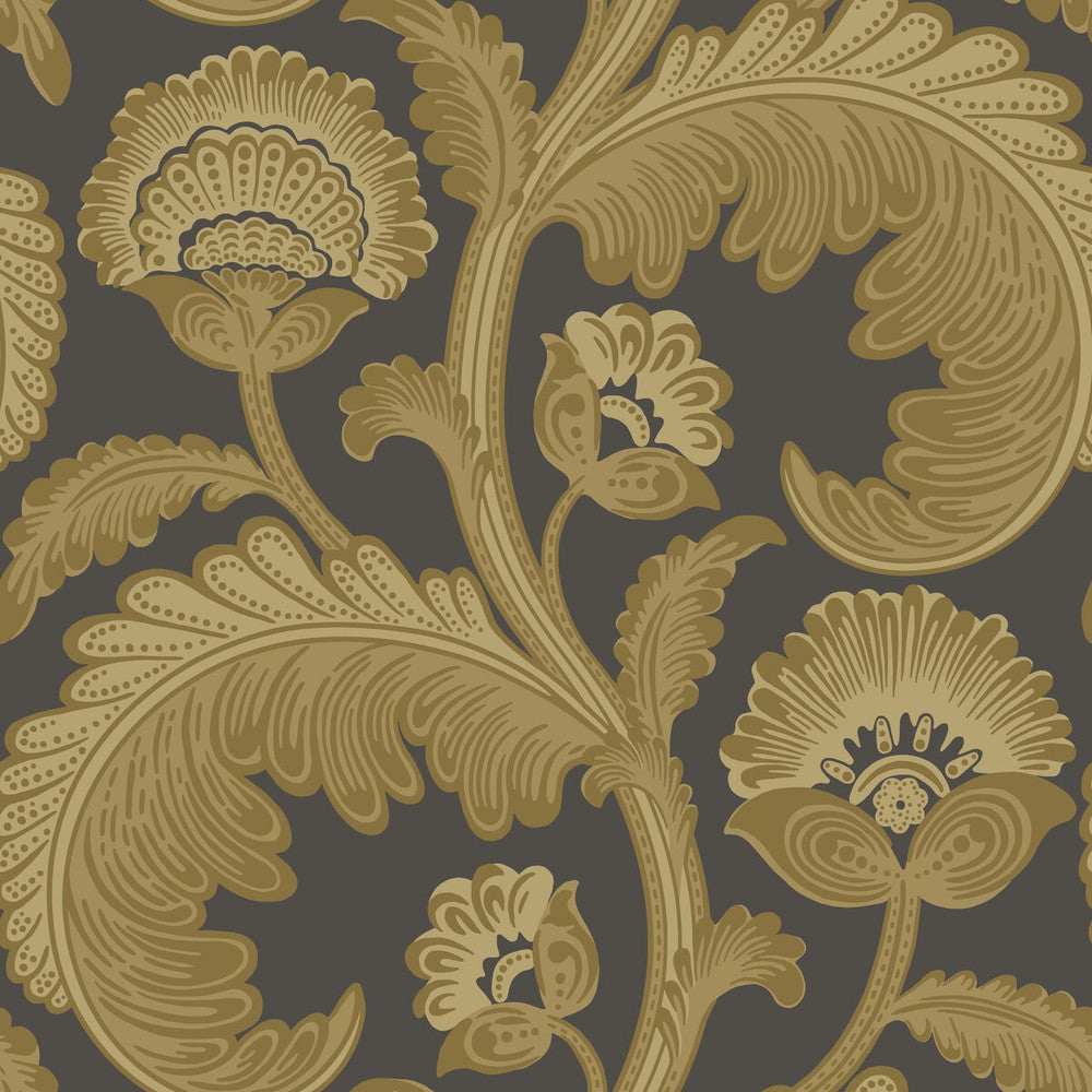 Fanfare Flock Ochre/Char by Cole & Son Designer Wallcovering COLE & SON PEARWOOD PAPER - 100% United Kingdom Horizontal: 20.5 and Vertical: 20.5 20.5 - Swanky Fabrics -