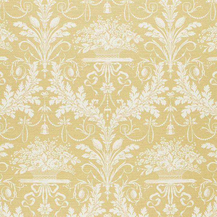 Clairemont Damask Yellow 1178015 by Schumacher Designer Fabric ARCHIVE VI See Sample UNITED KINGDOM MEDIUM DUTY </p><p>Repeat: Horizontal: 9" (23CM) and Vertical: 36" (91CM) 54" WIDE (137CM) - Swanky Fabrics -