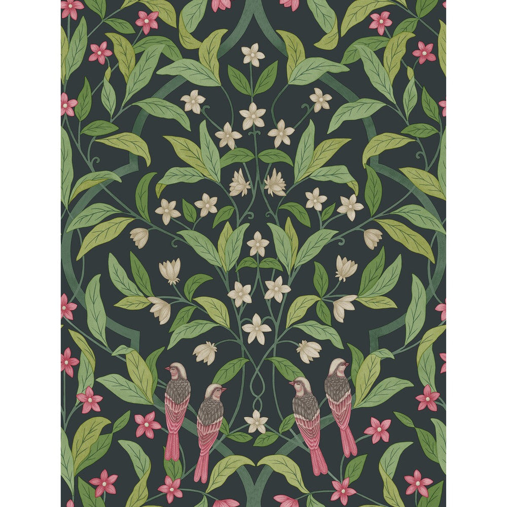 Jasmine & Serin Symphony Rose/Grn/Viridian by Cole & Son Designer Wallcovering COLE & SON SEVILLE NON WOVEN - 100% United Kingdom Horizontal: 20.5 and Vertical: 27 20.5 - Swanky Fabrics -