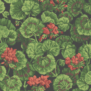 Geranium Rouge & Leaf Greens On Black by Cole & Son Designer Wallcovering