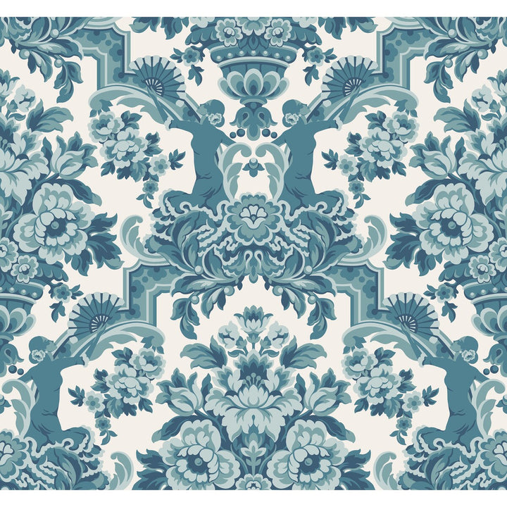 Lola Petrol Blues On White by Cole & Son Designer Wallcovering COLE & SON SEVILLE NON WOVEN - 100% United Kingdom Horizontal: 27 and Vertical: 25.2 27 - Swanky Fabrics -