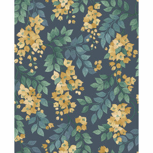 Bougainvillea Ochre/Viridian/Petrol On Ink by Cole & Son Designer Wallcovering