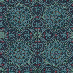 Piccadilly Petrol/Red/Metallic Gold On Ink by Cole & Son Designer Wallcovering