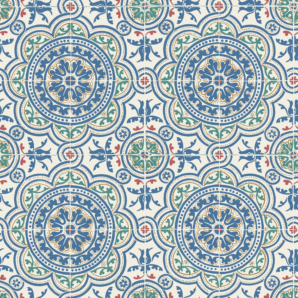 Piccadilly Denim & Rouge On Chalk by Cole & Son Designer Wallcovering COLE & SON SEVILLE NON WOVEN - 100% United Kingdom Horizontal: 20.8 and Vertical: 20.8 20.8 - Swanky Fabrics -