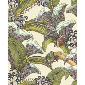 Hoopoe Leaves Olive/Chart/Fuchsia On Cream by Cole & Son Designer Wallcovering